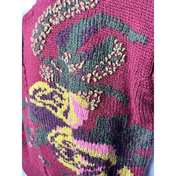 Robin Sinkler Worsted Wool Cardigan Sweater Floral Embroidery Size Large Vintage - Picture 5 of 10